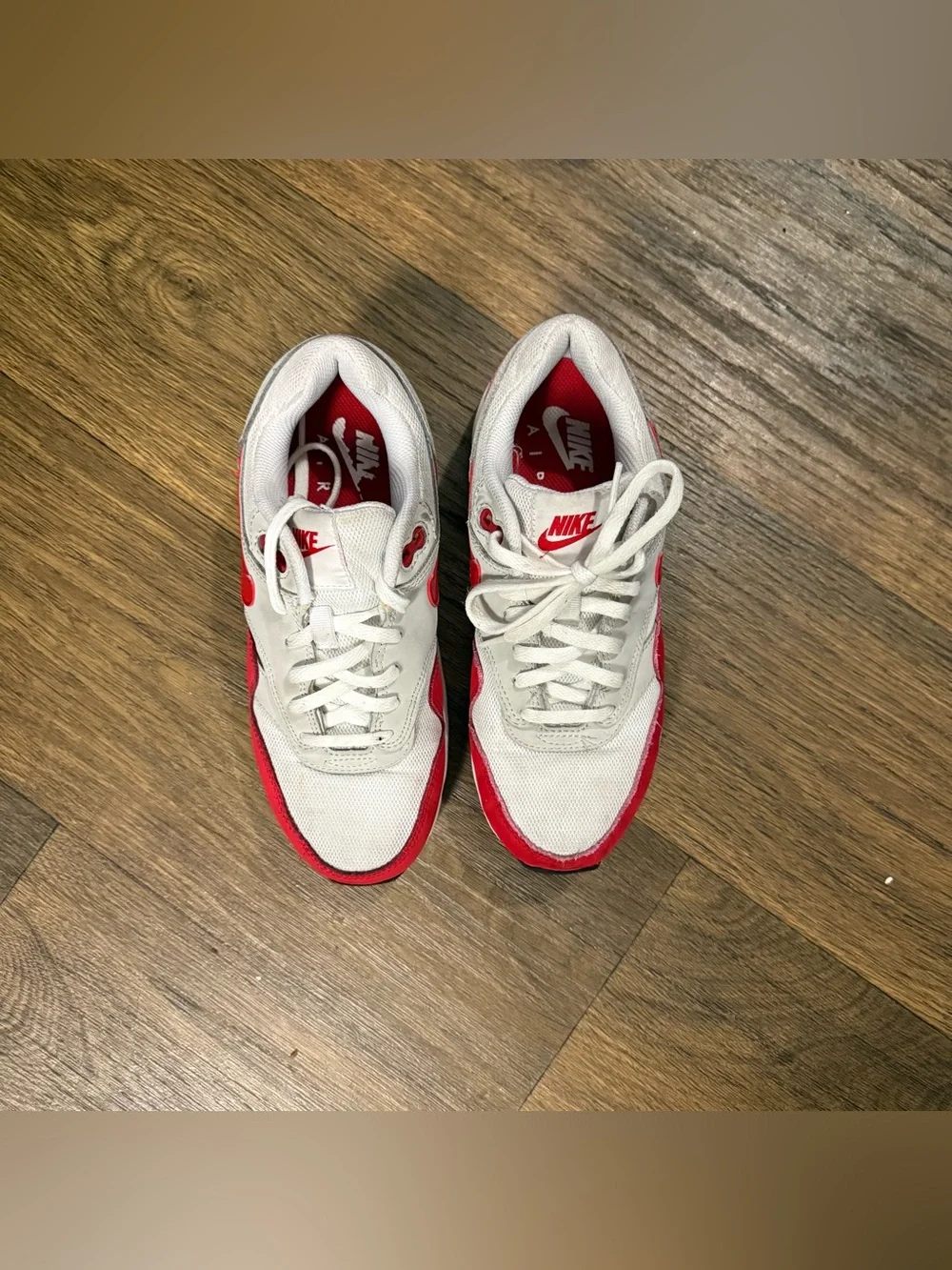 Nike White and Red Air Max 1 Sneakers Size 6 Women